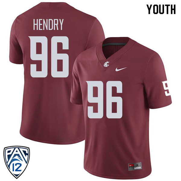 Youth #96 Preston Hendry Washington State Cougars College Football Jerseys Sale-Crimson